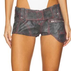 I.AM.GIA Alana Faux Leather Low Rise Micro Cargo Shorts Grey Red Size S